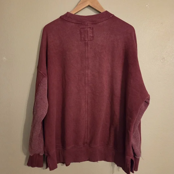 AERIE Big Chill Cherry Tart Textured Distressed Oversized Crewneck Sweatshirt XS - Picture 6 of 13